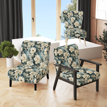 White And Blue Delicate Poppies Flowers - Cottage Accent Side Chair